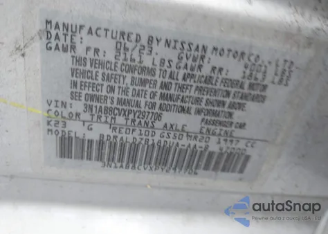 2023 Nissan Sentra Sv Xtronic Cvt from USA, damaged, VIN 3N1AB8CVXPY297706